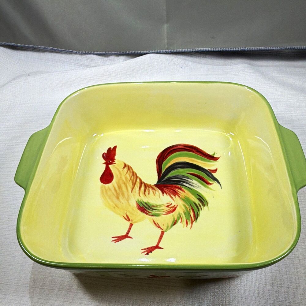 Pfaltzgraff Daybreak 8” Square Casserole Baker Dish Discontinued Rooster Motif